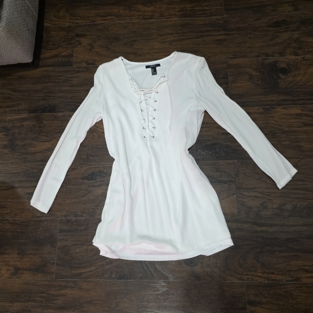 Forever 21 Cream Lace-Up Blouse